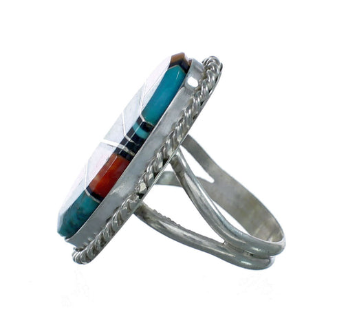 Native American Sterling Silver Multicolor Inlay Ring Size 7-1/2 NN20599